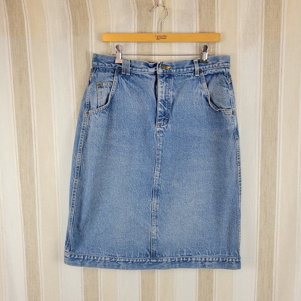 Vintage Lee Denim Midi Skirt Blue 100% Cotton Size 34‎ (See Measurements)